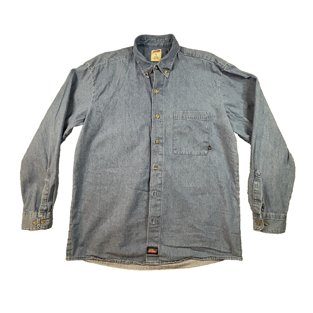 Dickies Men's L Blue‎ Denim Work Shirt Button Down SEE DESCRIPTION